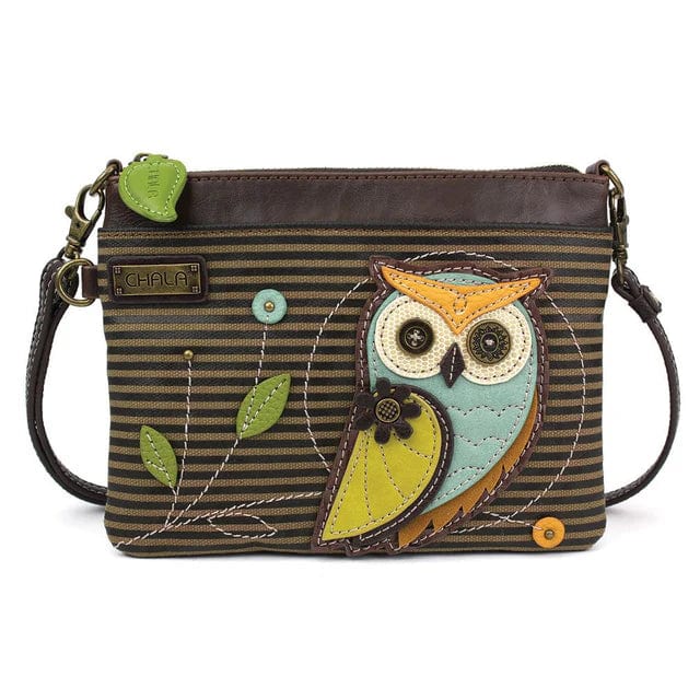 Chala Purse Owl - striped Vegan Leather Purse - Cross Body Horizontal